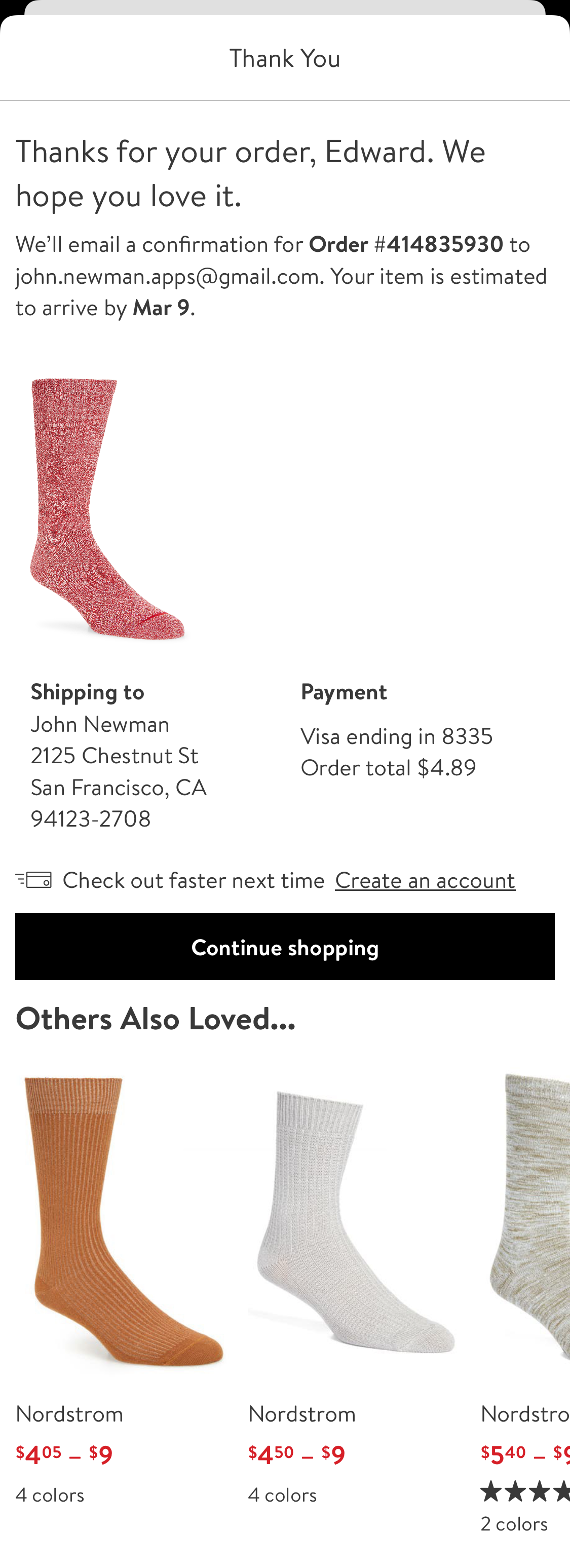 Nordstrom’s App Receipt / Order Confirmation 104 of 577 Receipt